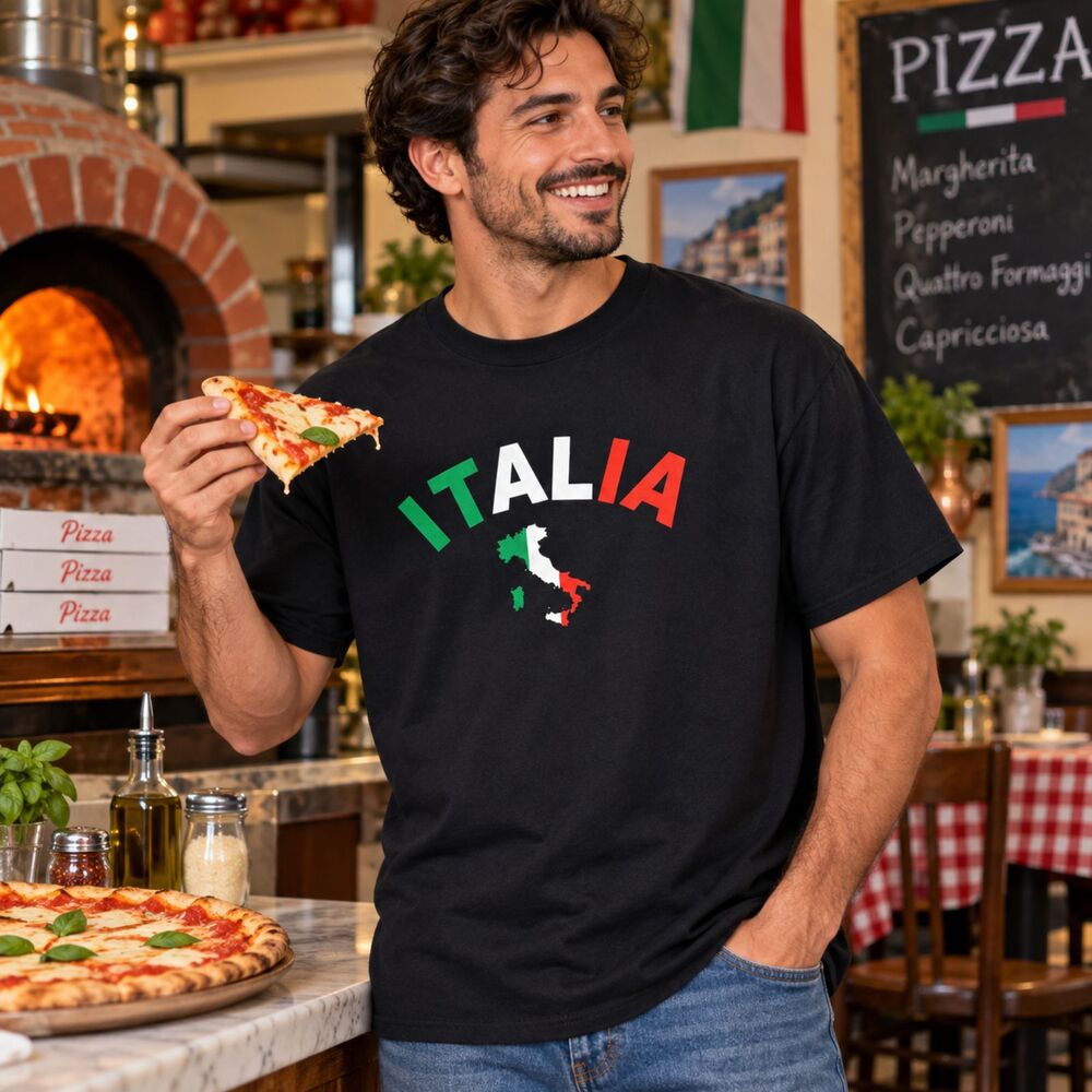 Gildan Heavy Cotton XL Italia Italy Map Graphic Black T Shirt Italian Tee #24